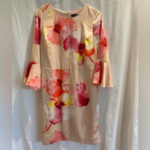 NWOT, THE LIMITED pink and peach floral dress with 3/4 sleeve, size 16 Tall.